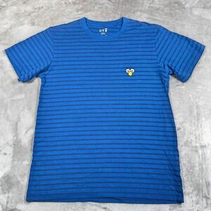 Uniqlo Kaws Shirt Mens Medium Blue Striped BFF Embroidered Colorful